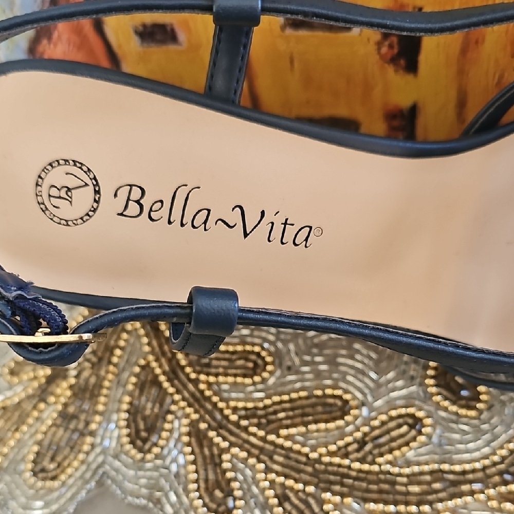 Bella Vita Navy Strappy Block Heel Sandals - Picture 2 of 8